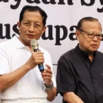 Menteri Agama Nasaruddin Umar dan Uskup KAJ, Mgr. Ignatius Suharyo saat ditemui wartawan dalam konferensi pers 'Syukur 219 Tahun Keuskupan Agung Jakarta', Gereja Katedral Jakarta