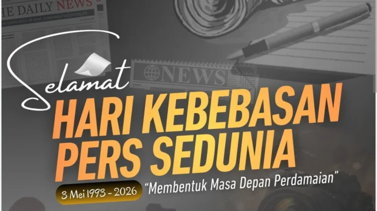 Poster ucapan selamat Hari Kebebasan Pers Sedunia 2026 yang bertemakan “Membentuk Masa Depan Perdamaian”