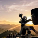 Seseorang sedang melakukan pemantaun hilal (bulan)
