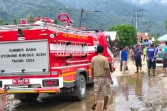 Tim petugas gabungan melakukan pemulihan lingkungan permukiman warga pascabanjir di Kabupaten Aceh Tenggara, Aceh